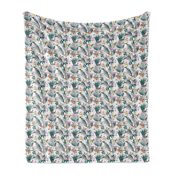 Floral Soft Flannel Fleece Throw Blanket, Exotic Flower Gardenia Daffodil Rose Buds, Cozy Plush for Indoor and Outdoor Use, 50" x 60", White Multicolor, by Ambesonne