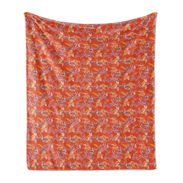 Floral Soft Flannel Fleece Throw Blanket, Exotic Leaves Botanical Summer Theme Happy Warm Tones, Cozy Plush for Indoor and Outdoor Use, 50" x 60", Vermilion Multicolor, by Ambesonne