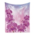 thumbnail image 1 of Floral Soft Flannel Fleece Throw Blanket, Exotic Orchid Flowers Flourishing on Abstract Background Circles Stars, Cozy Plush for Indoor and Outdoor Use, 50" x 70", Purple Pale Pink Blue, by Ambesonne, 1 of 5