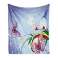 thumbnail image 1 of Floral Soft Flannel Fleece Throw Blanket, Fantasy Themed Graphic Flowers Butterflies and a Bird Colorful Composition, Cozy Plush for Indoor and Outdoor Use, 60" x 80", Multicolor, by Ambesonne, 1 of 5