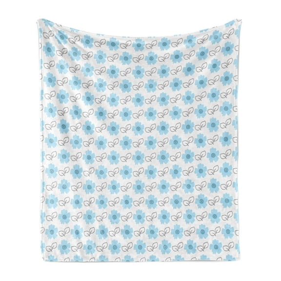 Floral Soft Flannel Fleece Throw Blanket, Flourish Summer Pattern with Pastel Blossoming Petals, Cozy Plush for Indoor and Outdoor Use, 50" x 60", Pale Blue Dimgray, by Ambesonne