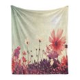thumbnail image 1 of Floral Soft Flannel Fleece Throw Blanket, Flower Garden with Open Sky and Vintage Cosmos Plant Artwork Photo, Cozy Plush for Indoor and Outdoor Use, 60" x 80", Sky Blue and Dark Coral, by Ambesonne, 1 of 6