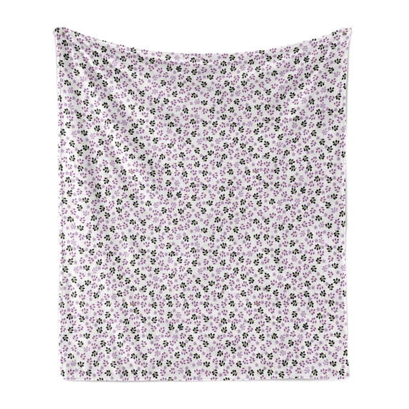 Floral Soft Flannel Fleece Throw Blanket, Flower and Leaf Branch Motifs Botanical Elements Minimal Style, Cozy Plush for Indoor and Outdoor Use, 60" x 80", Charcoal Grey and Pale Purple, by Ambesonne