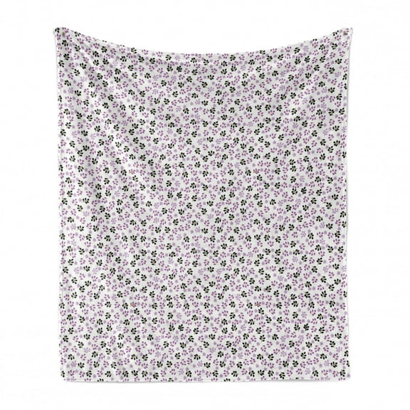 Floral Soft Flannel Fleece Throw Blanket, Flower and Leaf Branch Motifs Botanical Elements Minimal Style, Cozy Plush for Indoor and Outdoor Use, 70" x 90", Charcoal Grey and Pale Purple, by Ambesonne