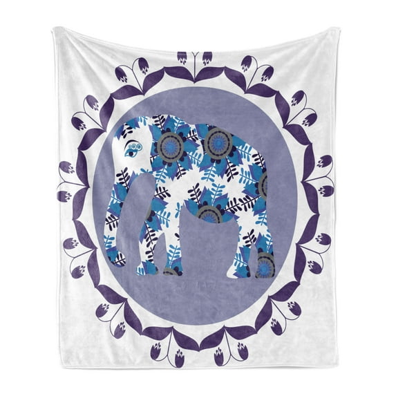 Floral Soft Flannel Fleece Throw Blanket, with Flower Pattern in Round Pattern Tulip Flowers Artwork Print, Cozy Plush for Indoor and Outdoor Use, 50" x 70", White Lilac and Blue, by Ambesonne