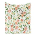 thumbnail image 1 of Floral Soft Flannel Fleece Throw Blanket, Flower Petals Blossoms Leaves and Bird Sitting Vintage Inspired Image, Cozy Plush for Indoor and Outdoor Use, 50" x 60", Coral Fern Green White, by Ambesonne, 1 of 6