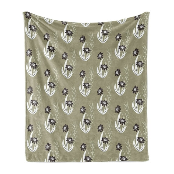 Floral Soft Flannel Fleece Throw Blanket, Flowers Tiny Branches Leaves Dotted Blooms Pattern Garden Theme, Cozy Plush for Indoor and Outdoor Use, 60" x 80", Khaki Dark Brown Cream, by Ambesonne