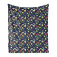 thumbnail image 1 of Floral Soft Flannel Fleece Throw Blanket, Flowers Twigs Lemon Blossom Berries in Dark Spring Tones Pattern, Cozy Plush for Indoor and Outdoor Use, 60" x 80", Night Blue Multicolor, by Ambesonne, 1 of 5