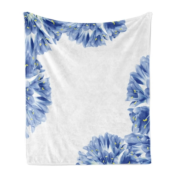 Floral Soft Flannel Fleece Throw Blanket, Fresh Delicate Crocus Petals Border Springtime Gardening Plants, Cozy Plush for Indoor and Outdoor Use, 50" x 70", Violet Blue Pale Green, by Ambesonne