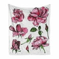 thumbnail image 1 of Floral Soft Flannel Fleece Throw Blanket, Garden Flowers Roses Buds Leaves Hand Drawn Sketchy Image Art, Cozy Plush for Indoor and Outdoor Use, 50" x 70", Pale Pink Hot Pink, by Ambesonne, 1 of 6