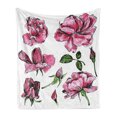 thumbnail image 1 of Floral Soft Flannel Fleece Throw Blanket, Garden Flowers Roses Buds Leaves Hand Drawn Sketchy Image Art, Cozy Plush for Indoor and Outdoor Use, 70" x 90", Pale Pink Hot Pink, by Ambesonne, 1 of 5