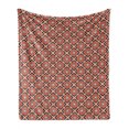 thumbnail image 1 of Floral Soft Flannel Fleece Throw Blanket, Geometric Flower Inspired Abstract Vintage Illustration, Cozy Plush for Indoor and Outdoor Use, 50" x 70", Vermilion Ivory, by Ambesonne, 1 of 5