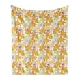 thumbnail image 1 of Floral Soft Flannel Fleece Throw Blanket, Giant Lily Flowering Petals Exotic Blooms Hawaiian Bouquet Beauty, Cozy Plush for Indoor and Outdoor Use, 70" x 90", Apple Green Marigold, by Ambesonne, 1 of 6