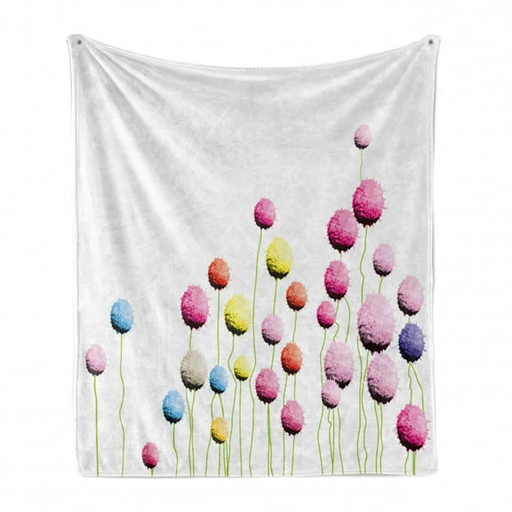 Floral Soft Flannel Fleece Throw Blanket, Globe Amaranth Flowers Pattern Nature Beauty Blooms Petals Botany Eco Print, Cozy Plush for Indoor and Outdoor Use, 60" x 80", Multicolor, by Ambesonne