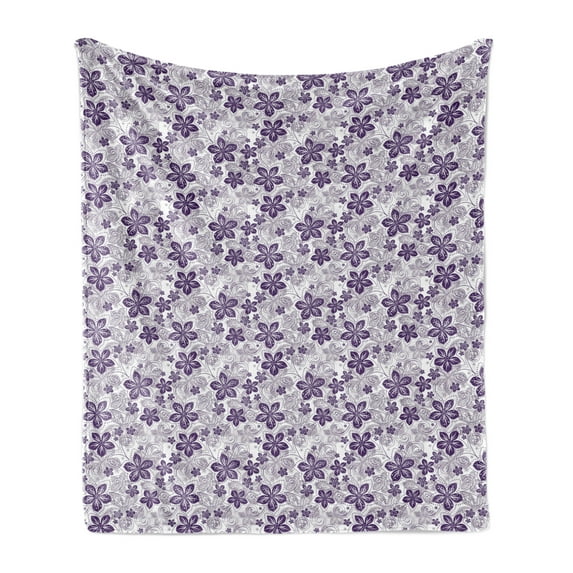 Floral Soft Flannel Fleece Throw Blanket, Graphic Abstract Gardening Theme with Petals and Curves, Cozy Plush for Indoor and Outdoor Use, 50" x 70", Purple Grey Purple, by Ambesonne