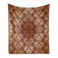 thumbnail image 1 of Floral Soft Flannel Fleece Throw Blanket, Graphic Design of Floral Elements as Organic Curvy Leaves Print, Cozy Plush for Indoor and Outdoor Use, 50" x 70", Maroon and Sand Brown, by Ambesonne, 1 of 5