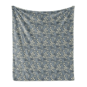Floral Soft Flannel Fleece Throw Blanket, Greyscale Simplistic Flowers Pattern Blossoming Doodle Arrangement, Cozy Plush for Indoor and Outdoor Use, 50" x 60", Dark Grey Blue Grey, by Ambesonne