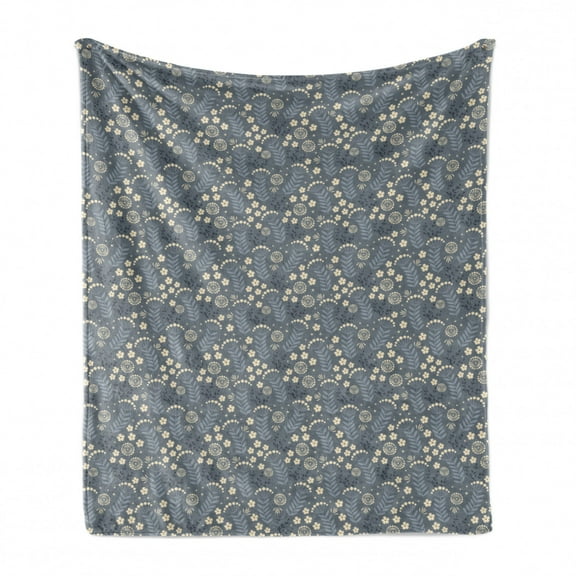 Floral Soft Flannel Fleece Throw Blanket, Greyscale Simplistic Flowers Pattern Blossoming Doodle Arrangement, Cozy Plush for Indoor and Outdoor Use, 60" x 80", Dark Grey Blue Grey, by Ambesonne