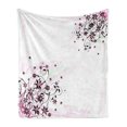 thumbnail image 1 of Floral Soft Flannel Fleece Throw Blanket, Grunge Flower Motif with Swirled Leaves Florets Paintbrush Illustration, Cozy Plush for Indoor and Outdoor Use, 70" x 90", Black Pale Pink Mint, by Ambesonne, 1 of 6