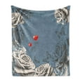 thumbnail image 1 of Floral Soft Flannel Fleece Throw Blanket, Grunge Rose Petals and Butterflies Red Hearts Love Valentines Vintage Design, Cozy Plush for Indoor and Outdoor Use, 70" x 90", Slate Blue Grey, by Ambesonne, 1 of 5