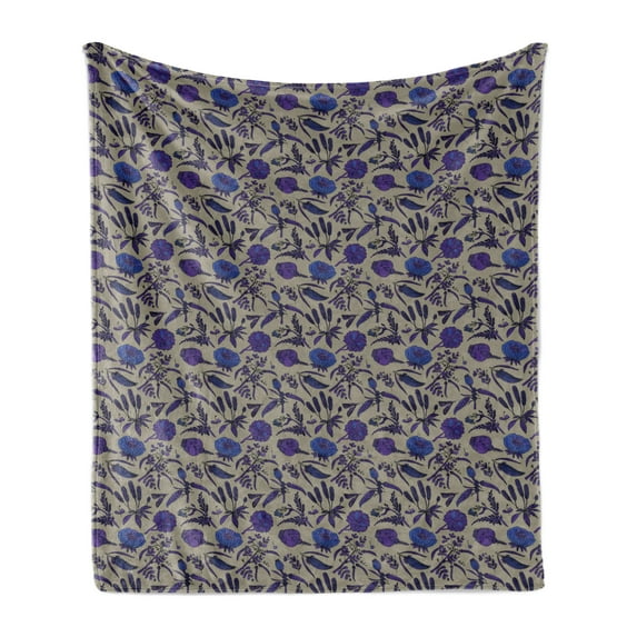 Floral Soft Flannel Fleece Throw Blanket, Hand-Drawn Aquarelle Wildflowers Plants Leaves Pattern, Cozy Plush for Indoor and Outdoor Use, 70" x 90", Multicolor, by Ambesonne