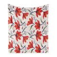 thumbnail image 1 of Floral Soft Flannel Fleece Throw Blanket, Hand Drawn Vintage Flourishing Tulip Flowers Nature Garden Theme Pattern, Cozy Plush for Indoor and Outdoor Use, 60" x 80", Peach Green and Red, by Ambesonne, 1 of 6