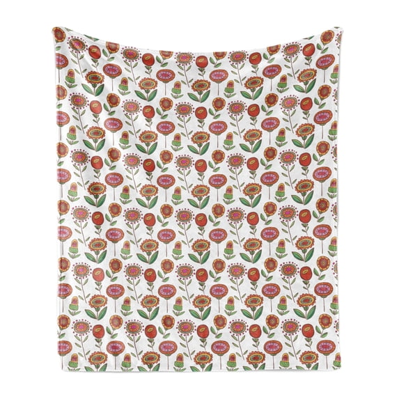Floral Soft Flannel Fleece Throw Blanket, Happy Arrangement of Colorful Cartoon Flower, Cozy Plush for Indoor and Outdoor Use, 60" x 80", White Multicolor, by Ambesonne