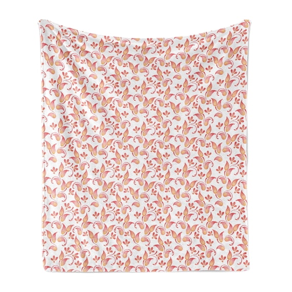 Floral Soft Flannel Fleece Throw Blanket, Leaves Florets Petals Pattern in Watercolor Paint Pastel Colored Picture Print, Cozy Plush for Indoor and Outdoor Use, 50" x 70", Coral, by Ambesonne