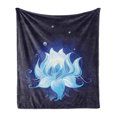thumbnail image 1 of Floral Soft Flannel Fleece Throw Blanket, Lotus with Dew Drops Reflected in Dark Water Background Yoga Image, Cozy Plush for Indoor and Outdoor Use, 70" x 90", Indigo Sky Blue, by Ambesonne, 1 of 5
