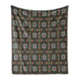 thumbnail image 1 of Floral Soft Flannel Fleece Throw Blanket, Modern Overlapping Circle and Flora Pattern on Black Colorful Abstract Art Design, Cozy Plush for Indoor and Outdoor Use, 60" x 80", Multicolor, by Ambesonne, 1 of 5