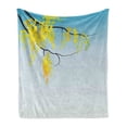 thumbnail image 1 of Floral Soft Flannel Fleece Throw Blanket, Modern Print Like Image Tree Branch with Flowers Buds Blossoms Artwork, Cozy Plush for Indoor and Outdoor Use, 50" x 60", Yellow Brown Blue, by Ambesonne, 1 of 6