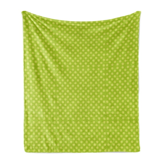 Floral Soft Flannel Fleece Throw Blanket, Monochromatic Symmetrical Illustration with Little Round Garden Items, Cozy Plush for Indoor and Outdoor Use, 60" x 80", Apple Green Pale Green, by Ambesonne