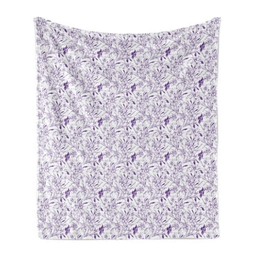 Floral Soft Flannel Fleece Throw Blanket, Monochrome Sketch Look Narcissus Flowers Modern Leaves Pattern Spring Art, Cozy Plush for Indoor and Outdoor Use, 60" x 80", Quartz and White, by Ambesonne