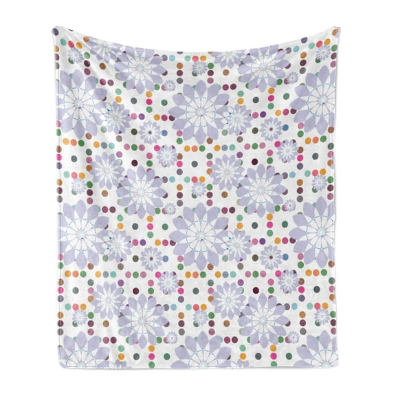 Floral Soft Flannel Fleece Throw Blanket, Natural Theme Abstract Flowers Pattern with Colorful Dots, Cozy Plush for Indoor and Outdoor Use, 70" x 90", Lilac Multicolor, by Ambesonne