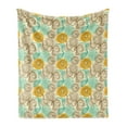 thumbnail image 1 of Floral Soft Flannel Fleece Throw Blanket, Old Fashioned Composition with Abstract Carnations Lines Leaves, Cozy Plush for Indoor and Outdoor Use, 70" x 90", Tan Turquoise Marigold, by Ambesonne, 1 of 6