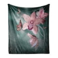 thumbnail image 1 of Floral Soft Flannel Fleece Throw Blanket, Orchid Flower Butterfly Soft Fresh Spring Nature Theme Art Photo, Cozy Plush for Indoor and Outdoor Use, 50" x 70", Baby Pink and Jade Green, by Ambesonne, 1 of 5