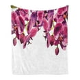thumbnail image 1 of Floral Soft Flannel Fleece Throw Blanket, Orchids Branches Symbolizing Purity, Cozy Plush for Indoor and Outdoor Use, 60" x 80", Pink Fuchsia White, by Ambesonne, 1 of 5