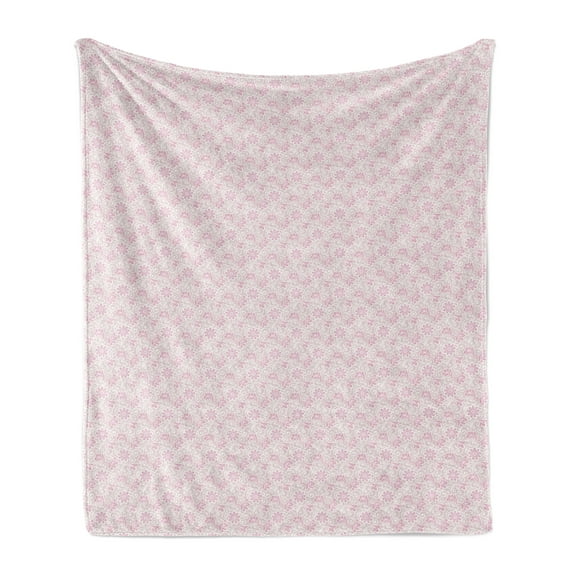 Floral Soft Flannel Fleece Throw Blanket, Ornamental Damask Stencil Inspired Flourishing Petals Leaves Motif, Cozy Plush for Indoor and Outdoor Use, 70" x 90", Blush Dried Rose, by Ambesonne