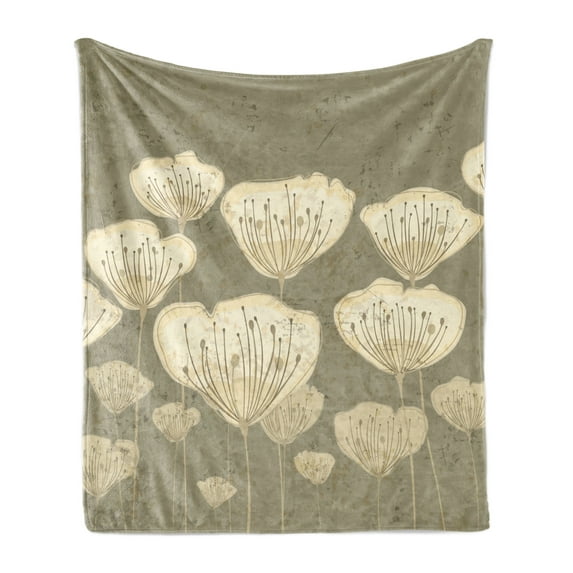 Floral Soft Flannel Fleece Throw Blanket, Pastel Beige Toned Flower Blooms Floret Buds Essence Nature Themed Illustration, Cozy Plush for Indoor and Outdoor Use, 70" x 90", Taupe, by Ambesonne