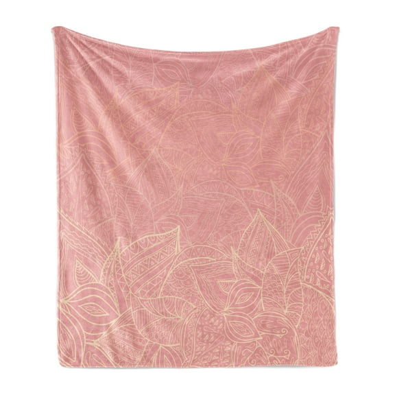 Floral Soft Flannel Fleece Throw Blanket, Pastel Toned Nature Inspired Leaf Background Botany Themed Illustration, Cozy Plush for Indoor and Outdoor Use, 60" x 80", Coral Peach, by Ambesonne