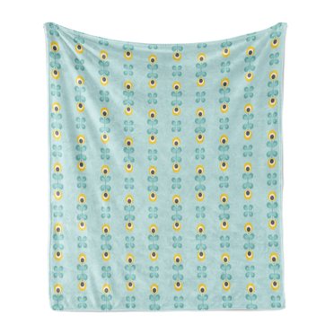 Floral Soft Flannel Fleece Throw Blanket, Pattern with Abstract Scandinavian Style Geometric Flowers, Cozy Plush for Indoor and Outdoor Use, 50" x 60", Pale Blue Yellow, by Ambesonne