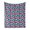 thumbnail image 1 of Floral Soft Flannel Fleece Throw Blanket, Pattern of Monstera Leaf Pink Flowers Tropical Arrangement, Cozy Plush for Indoor and Outdoor Use, 60" x 80", Pale Petrol Blue Teal, by Ambesonne, 1 of 5