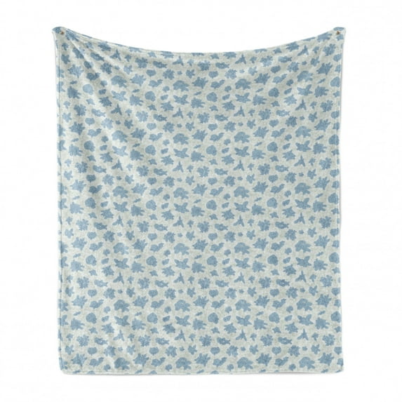 Floral Soft Flannel Fleece Throw Blanket, Pattern with Willow Flowers Vintage Print, Cozy Plush for Indoor and Outdoor Use, 70" x 90", Baby Blue Slate Blue, by Ambesonne