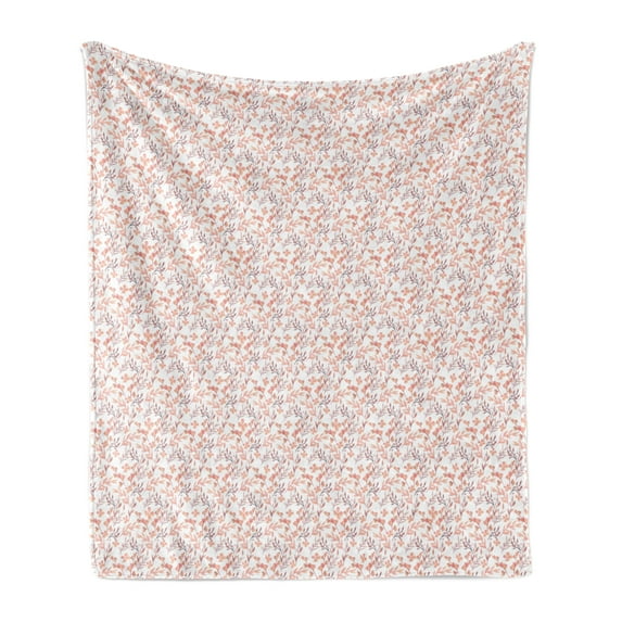 Floral Soft Flannel Fleece Throw Blanket, Peachy Feminine Theme Retro Flower Naive Natural Look Repeat Pattern, Cozy Plush for Indoor and Outdoor Use, 70" x 90", Peach Pale Mauve Salmon, by Ambesonne