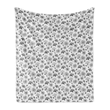 Floral Soft Flannel Fleece Throw Blanket, Print of Repetitive Charcoal Look Flowers Sketch on Plain Background, Cozy Plush for Indoor and Outdoor Use, 60" x 80", Charcoal Grey and White, by Ambesonne