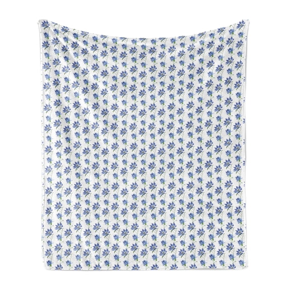 Floral Soft Flannel Fleece Throw Blanket, Repeating of Blooming Cornflowers, Cozy Plush for Indoor and Outdoor Use, 60" x 80", White Ceil Blue, by Ambesonne