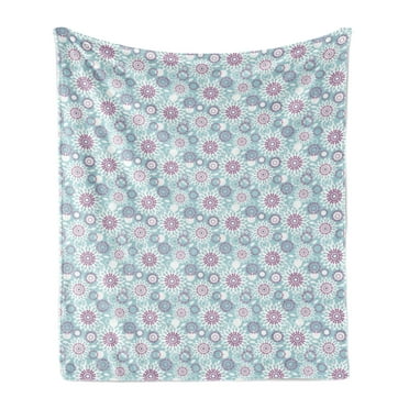 Floral Soft Flannel Fleece Throw Blanket, Repetitive Abstract Pointed Petals Tricolor Style Illustration, Cozy Plush for Indoor and Outdoor Use, 50" x 70", Mauve Pale Blue Grey, by Ambesonne