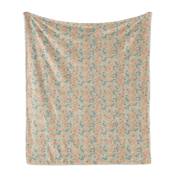 Floral Soft Flannel Fleece Throw Blanket, Repetitive Blossoming Rose Flowers in Pastel Spring Tones, Cozy Plush for Indoor and Outdoor Use, 50" x 60", Grey Yellow Sea Green, by Ambesonne