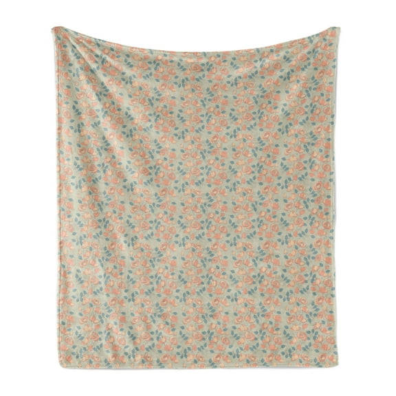 Floral Soft Flannel Fleece Throw Blanket, Repetitive Blossoming Rose Flowers in Pastel Spring Tones, Cozy Plush for Indoor and Outdoor Use, 60" x 80", Grey Yellow Sea Green, by Ambesonne