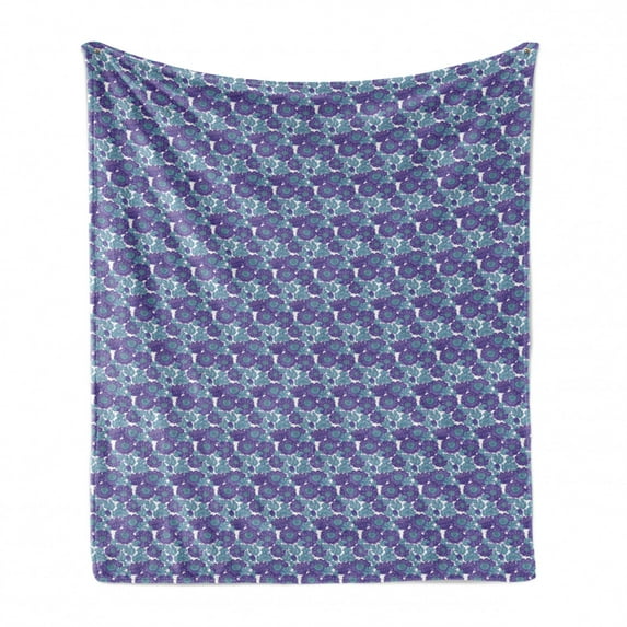 Floral Soft Flannel Fleece Throw Blanket, Repetitive Purple Tones Cartoon Chrysanthemum Flowers, Cozy Plush for Indoor and Outdoor Use, 70" x 90", Pale Seafoam Blue Violet, by Ambesonne